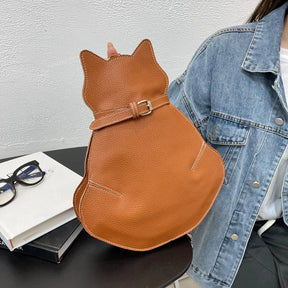 bags : Schattige Katten Tas Dames Bruin - Cat Design Compact - PU-Leer in van Pantino