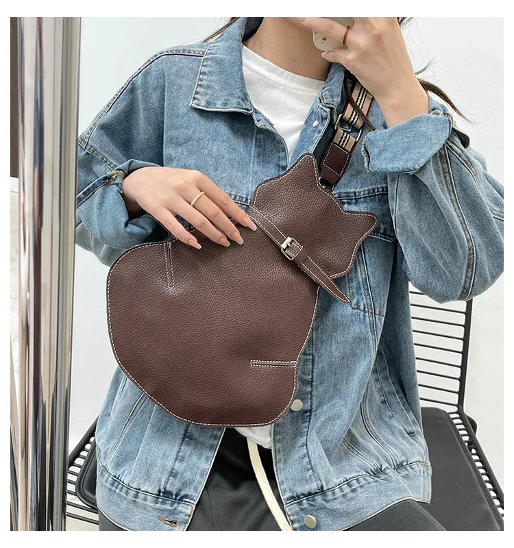 bags : Schattige Katten Tas Dames Bruin - Cat Design Compact - PU-Leer in van Pantino