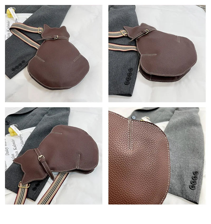 bags : Schattige Katten Tas Dames Bruin - Cat Design Compact - PU-Leer in van Pantino