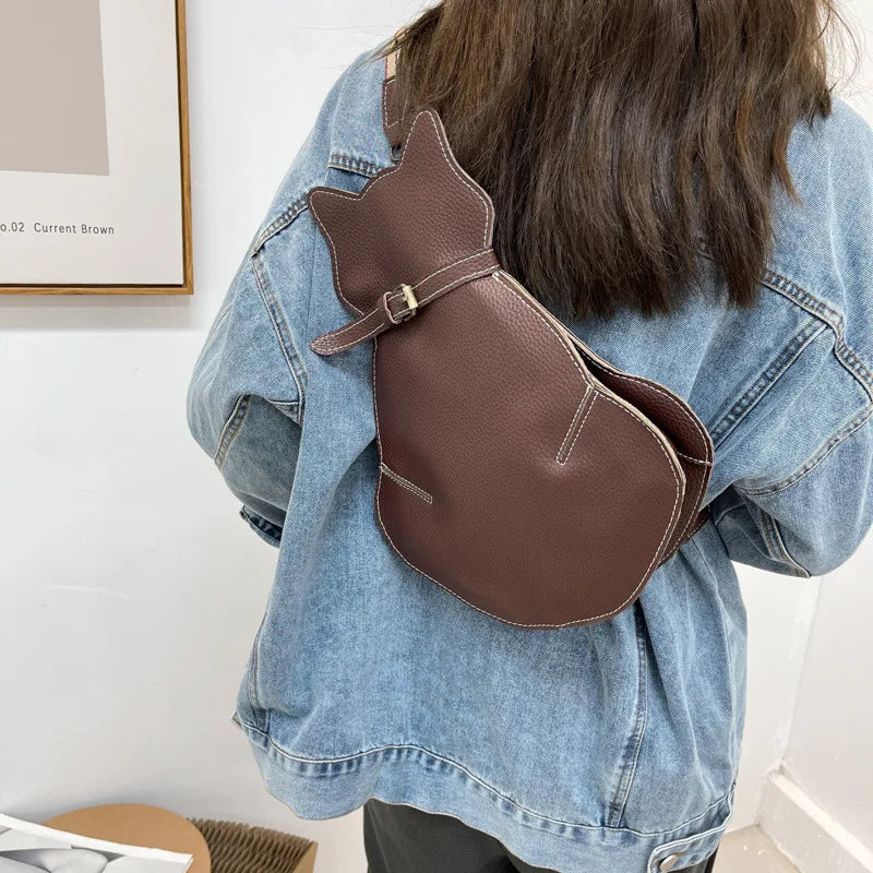 bags : Schattige Katten Tas Dames Bruin - Cat Design Compact - PU-Leer in van Pantino