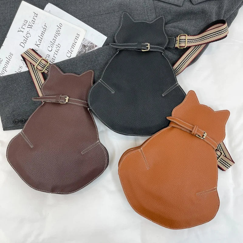 bags : Schattige Katten Tas Dames Bruin - Cat Design Compact - PU-Leer in van Pantino
