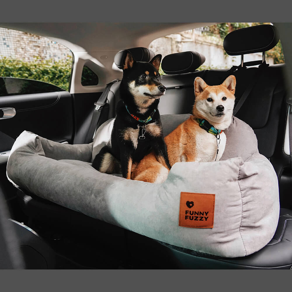 pets : Honden Auto Reisbed Crème Kaki - Comfortabel Veilig Reizen - Pluche in van Pantino