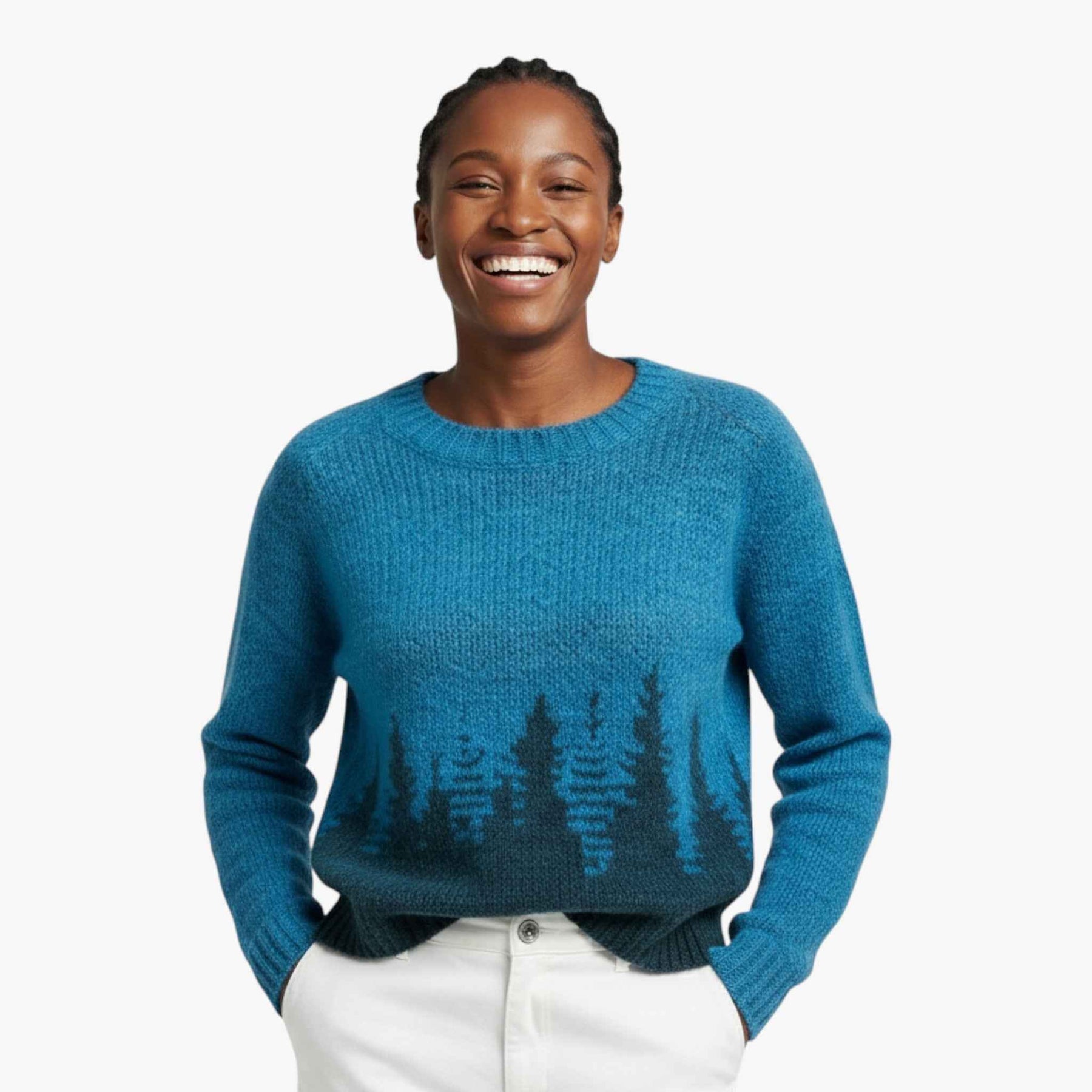 Truien : Esprit Vintage Retro Trui voor een Unieke Look - Blauw/bomen in van Pantino