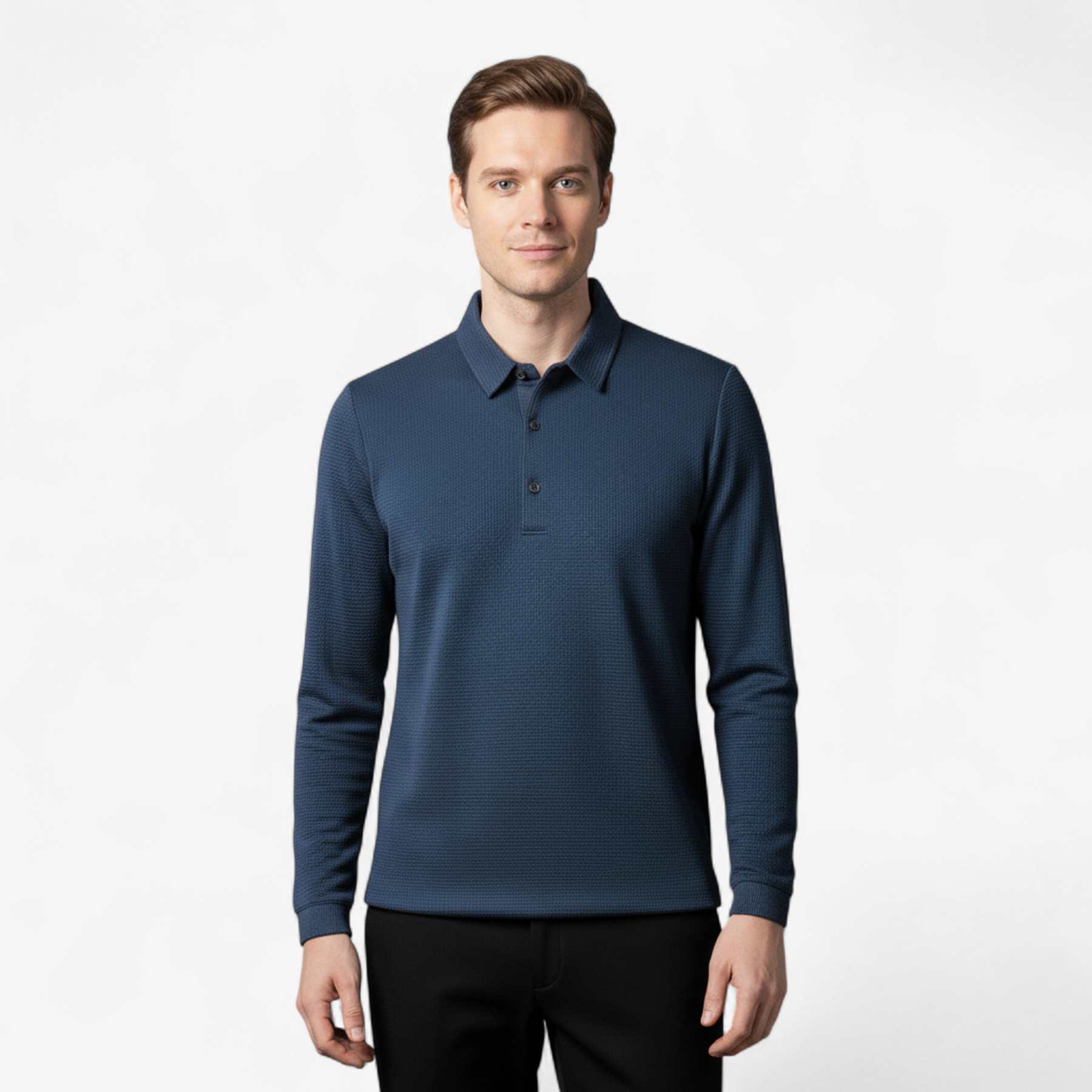 Polo Shirts: Poloshirts : Casual Poloshirt met Lange Mouwen - Marineblauw in van Pantino