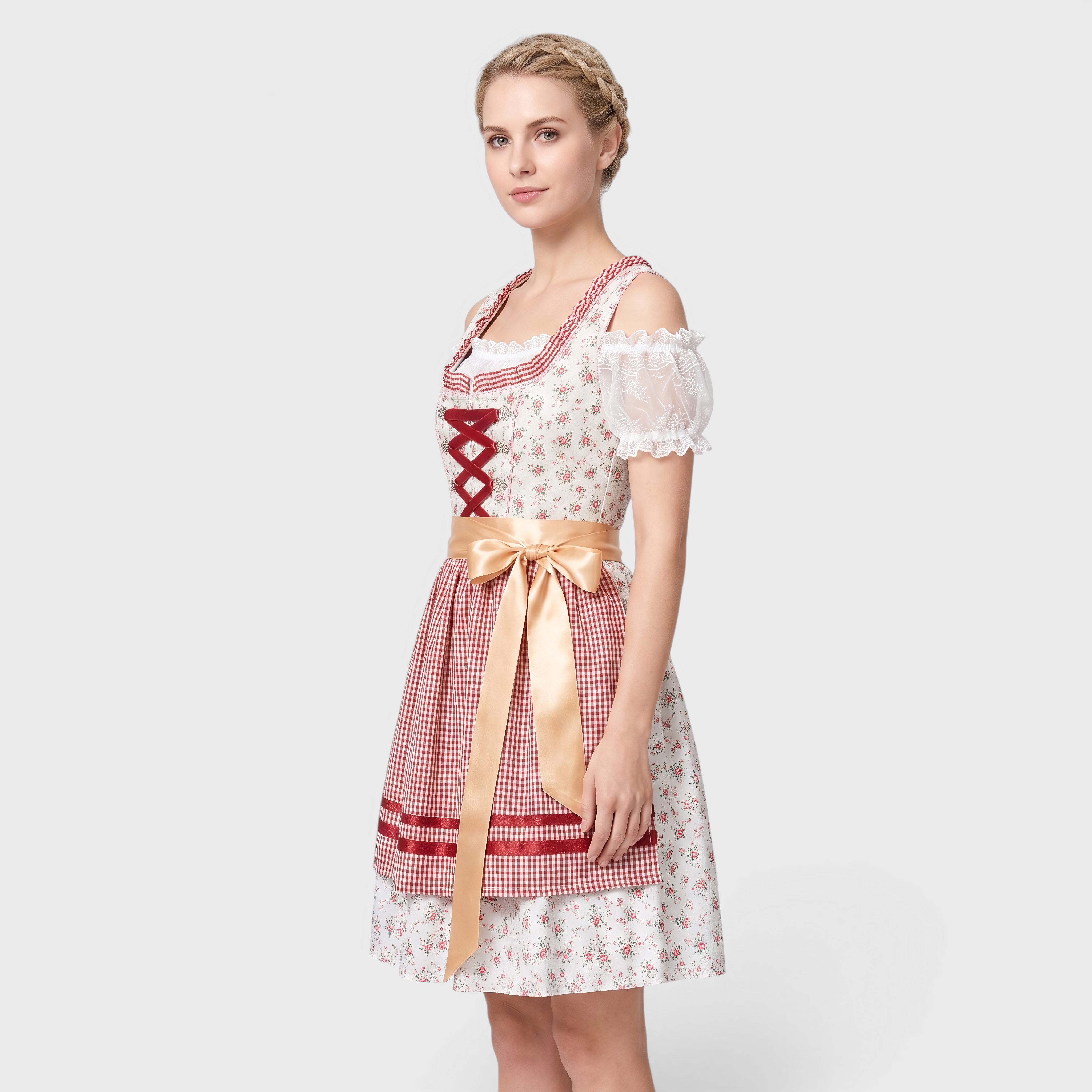 Gifts – Seasonal – Oktoberfest : Trachtenjurk Dames Roze met Korset, Schort en Kanten Details in van Steiner-boutique