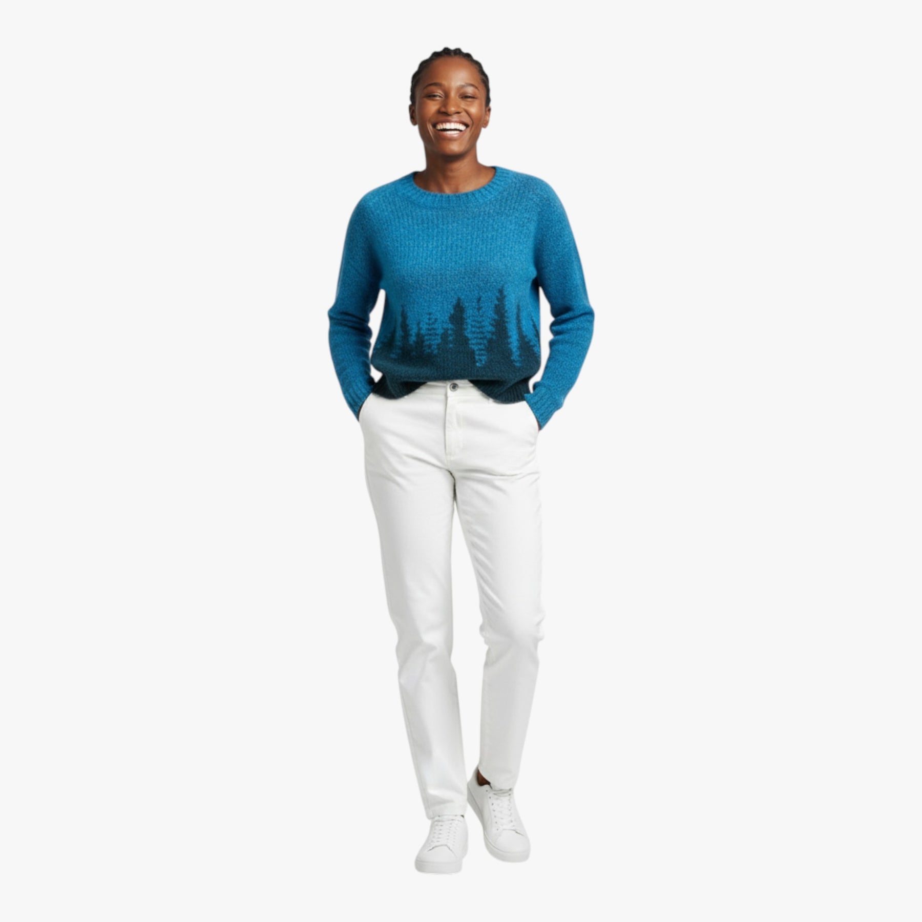 Truien : Esprit Vintage Retro Trui voor een Unieke Look - Blauw/bomen in van Pantino