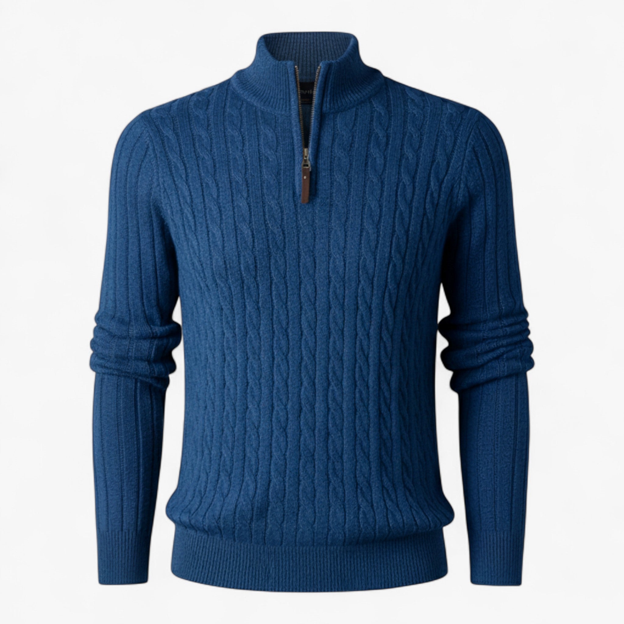 Herentruien : Heren Half-zip Trui van Luxe Wolmix in Blauw van Pantino