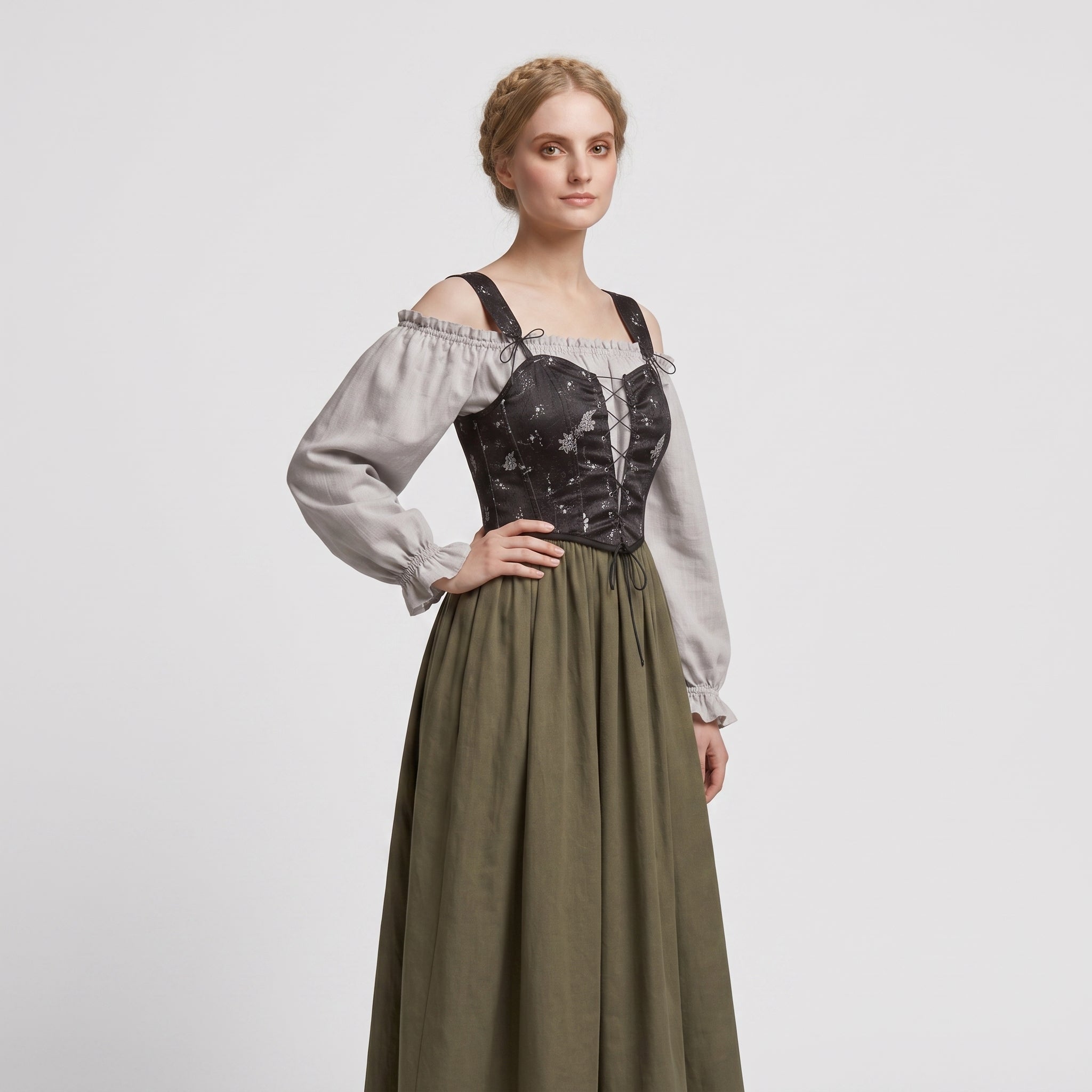 Gifts – Seasonal – Oktoberfest : Trachtenjurk Dames Grijs - Romantische Stijl, Pofmouwen in van Steiner-boutique