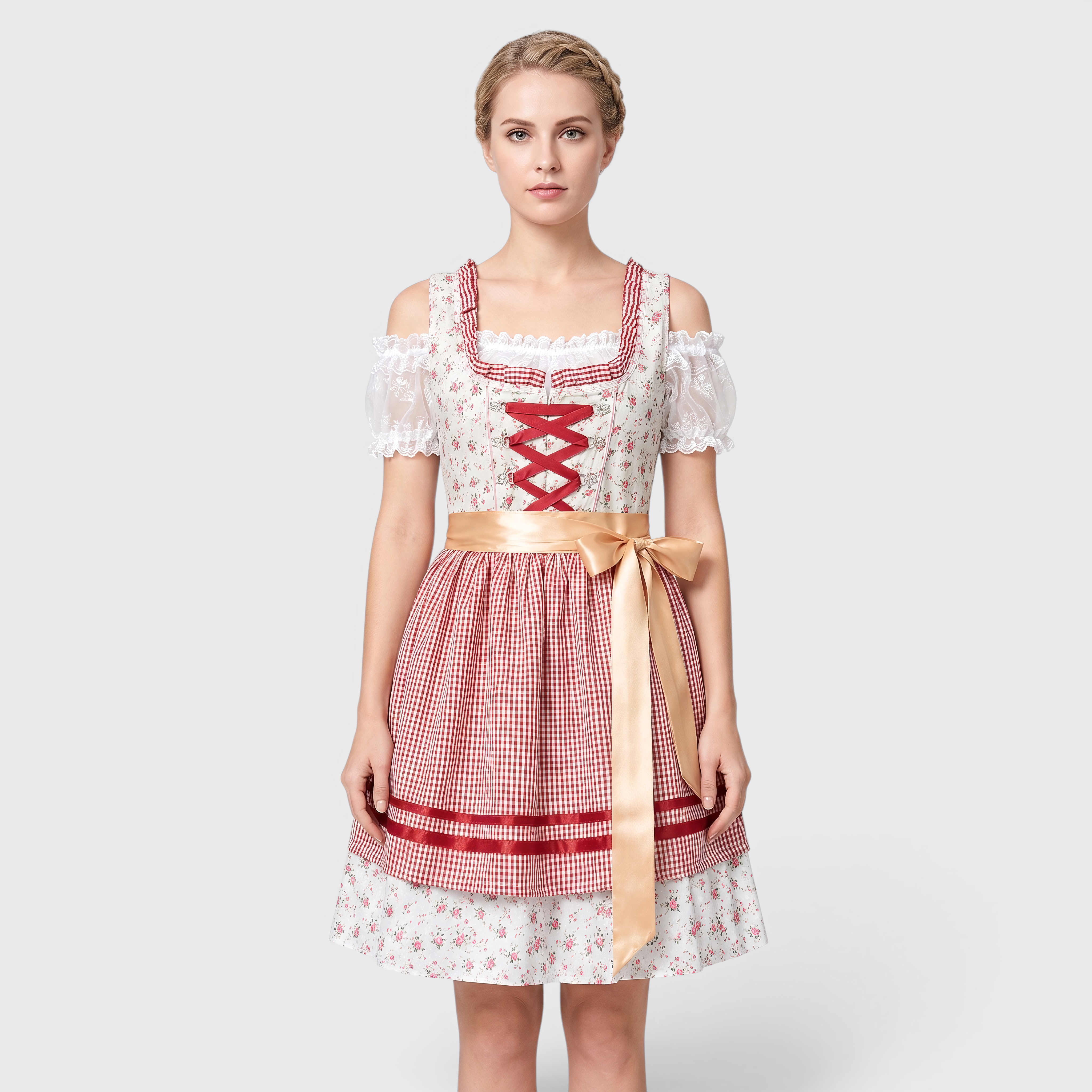 Gifts – Seasonal – Oktoberfest : Trachtenjurk Dames Roze met Korset, Schort en Kanten Details in van Steiner-boutique