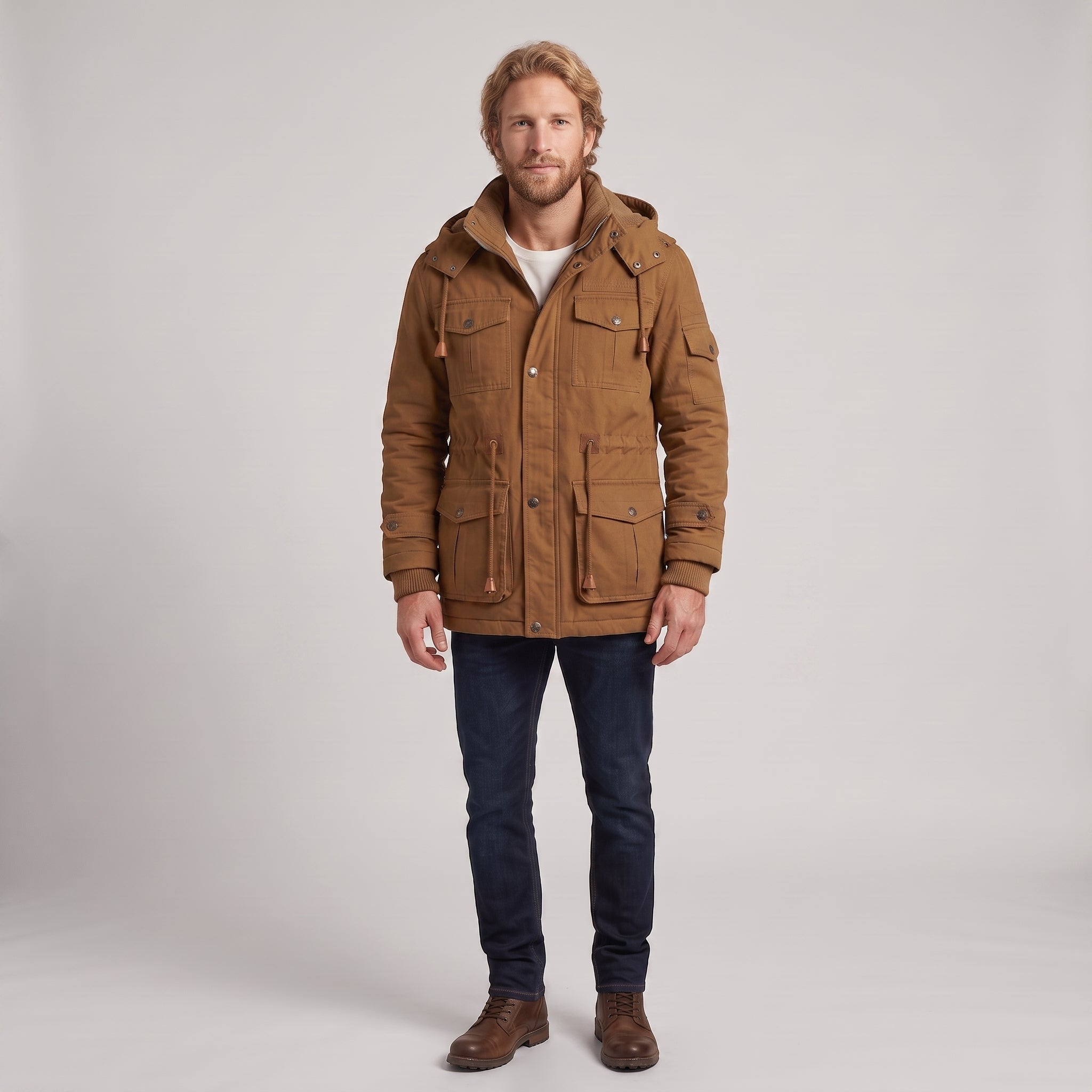 Bomber Jacket : Heren Parka met Capuchon en Utility Zakken in van Pantino