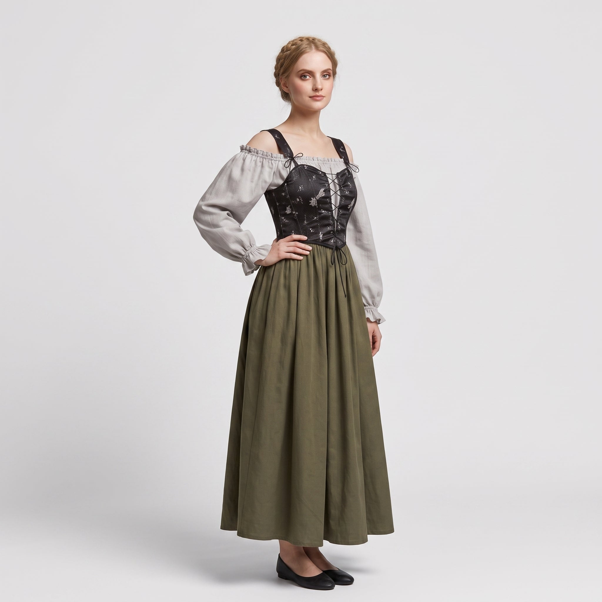 Gifts – Seasonal – Oktoberfest : Trachtenjurk Dames Grijs - Romantische Stijl, Pofmouwen in van Steiner-boutique