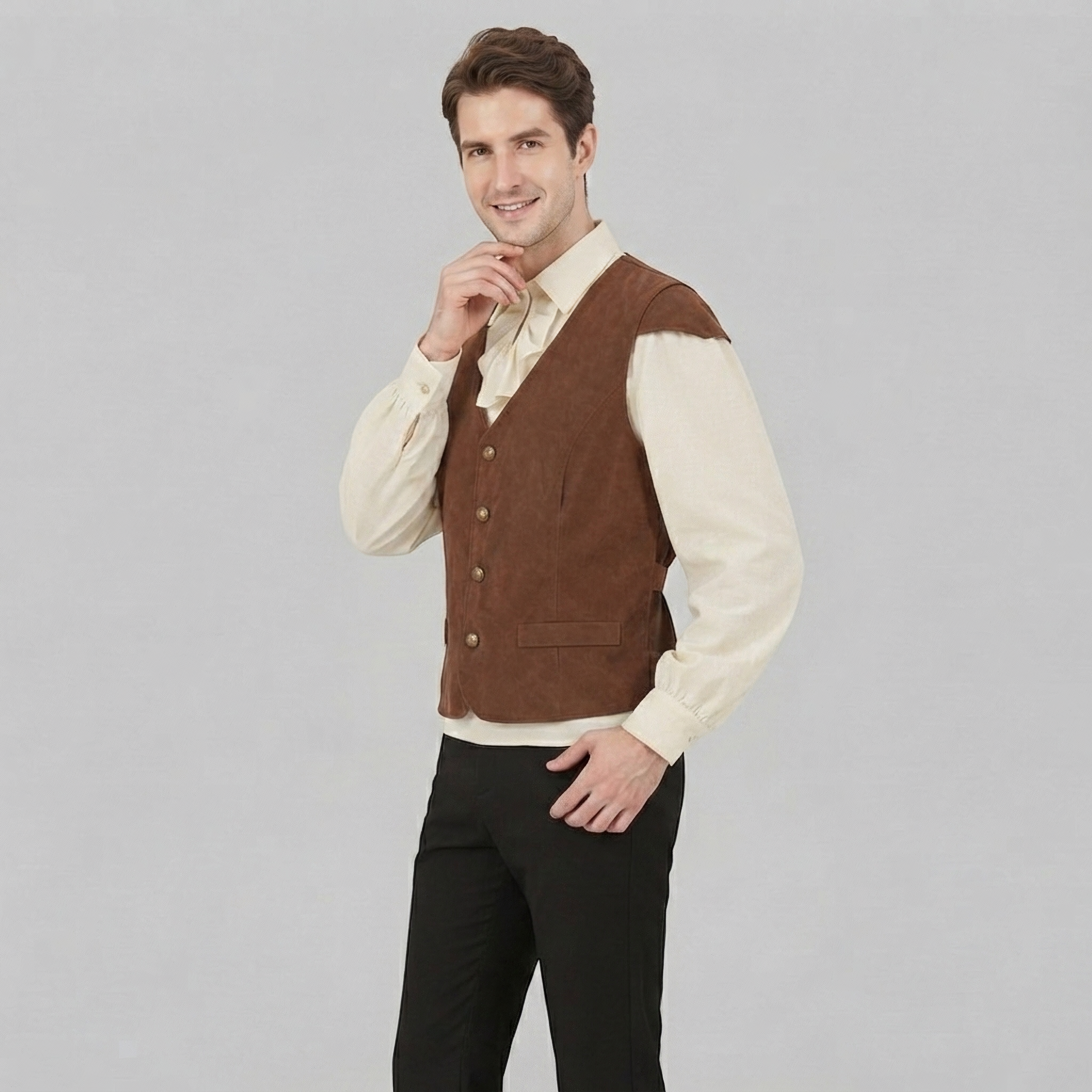 Gifts – Seasonal – Oktoberfest : Herenvest bruin fluweellook V-hals historische stijl in van Steiner-boutique