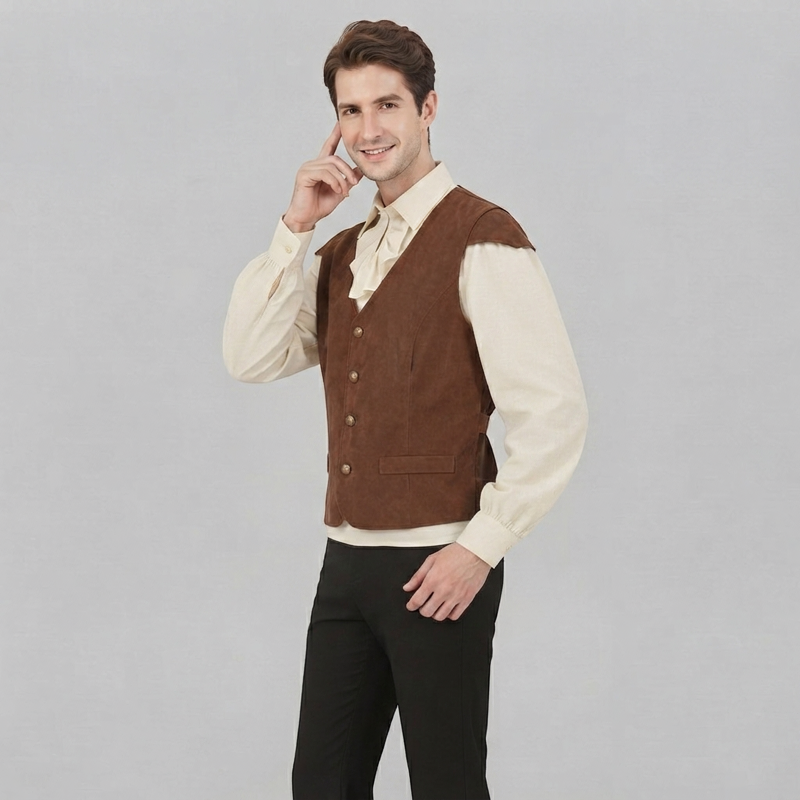 Gifts – Seasonal – Oktoberfest : Herenvest bruin fluweellook V-hals historische stijl in van Steiner-boutique