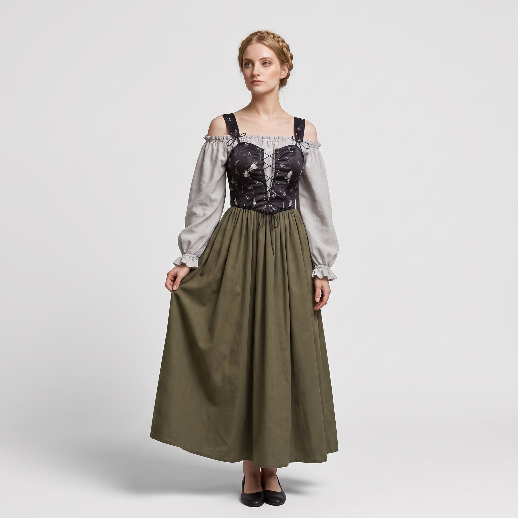 Gifts – Seasonal – Oktoberfest : Trachtenjurk Dames Grijs - Romantische Stijl, Pofmouwen in van Steiner-boutique