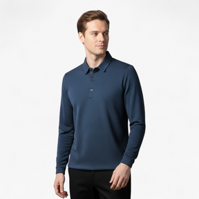 Polo Shirts: Poloshirts : Casual Poloshirt met Lange Mouwen - Marineblauw in van Pantino