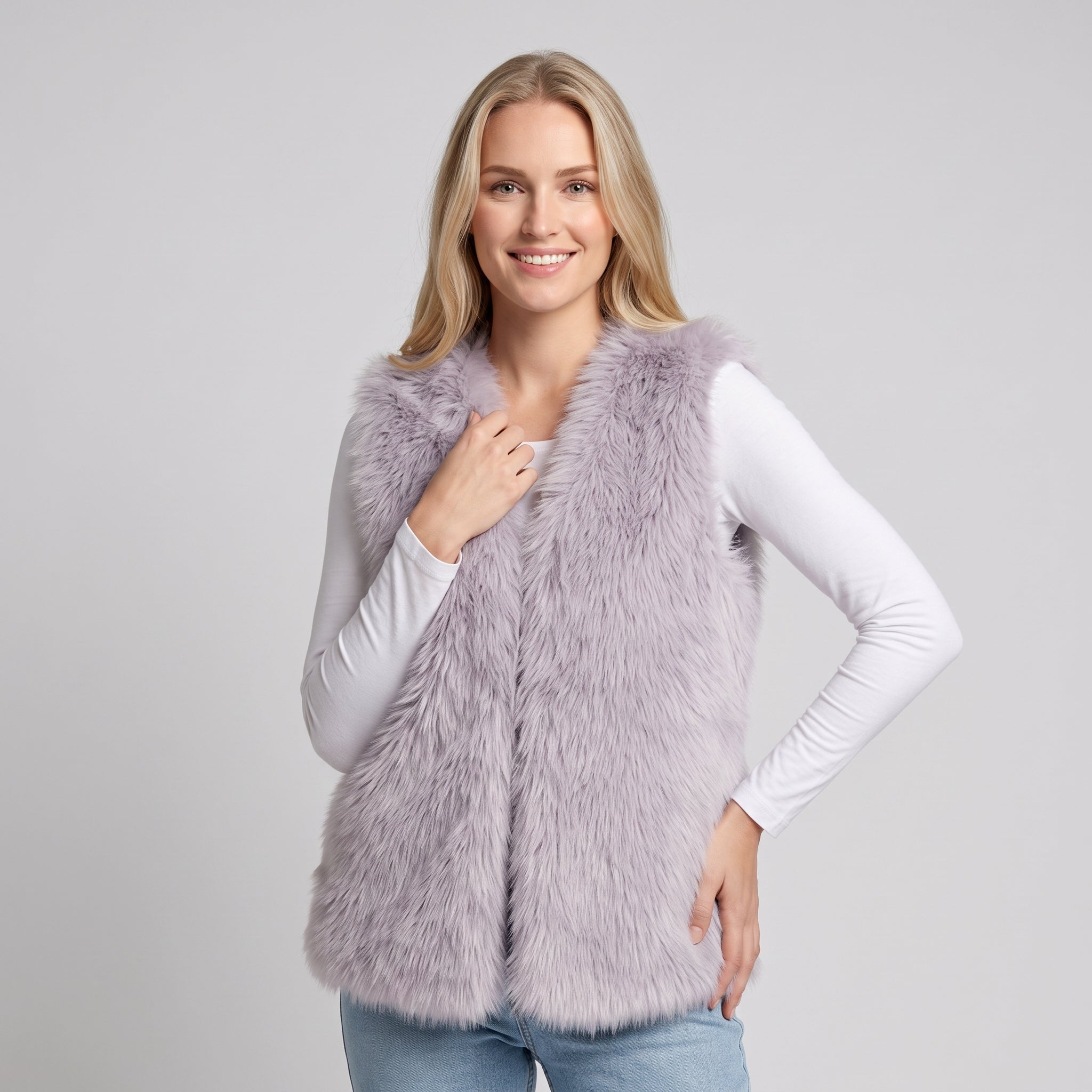 AS - Womens - Top : Dames Nepbont Vest - Open Voorkant, Losse Pasvorm en Warm in van Loranza