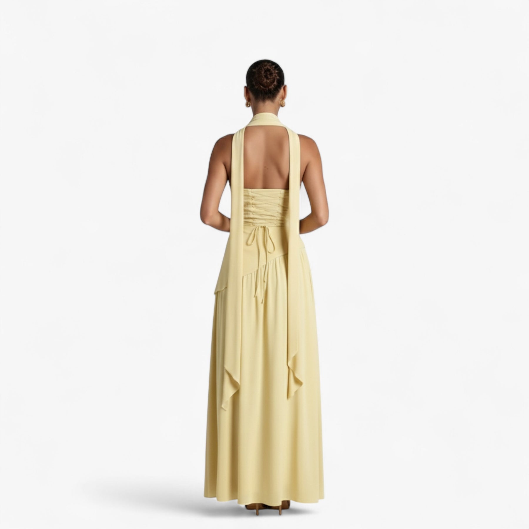 Damesjurken : Maxi Jurk Geel - Elegante Avond met Zijsplit in van Pantino