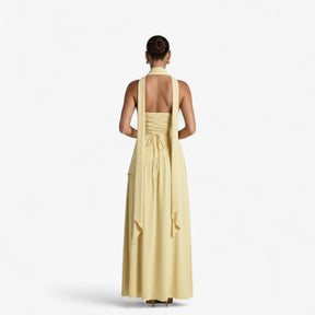 Damesjurken : Maxi Jurk Geel - Elegante Avond met Zijsplit in van Pantino