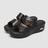Black Women's Sandals - Elegant Buckle - For Those Who Love a Sleek and Fashionable Look