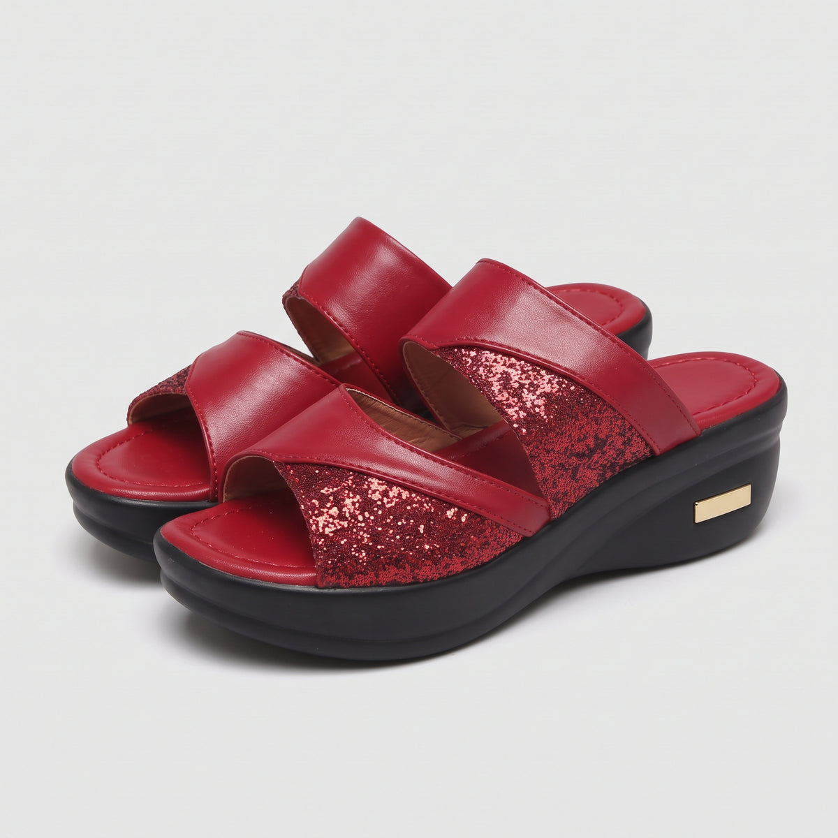 Sandals : Sandalen Dames Zwart - Elegante Gesp - Voor die van een Strakke en Modebewuste Look Houden in Rood van Pantinoshop