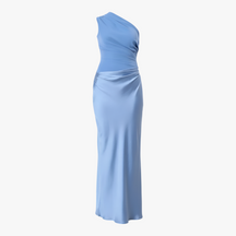 Jurken : Lange Jurk Dames met Schuine Schouder - Bruin in Blauw van Pantino