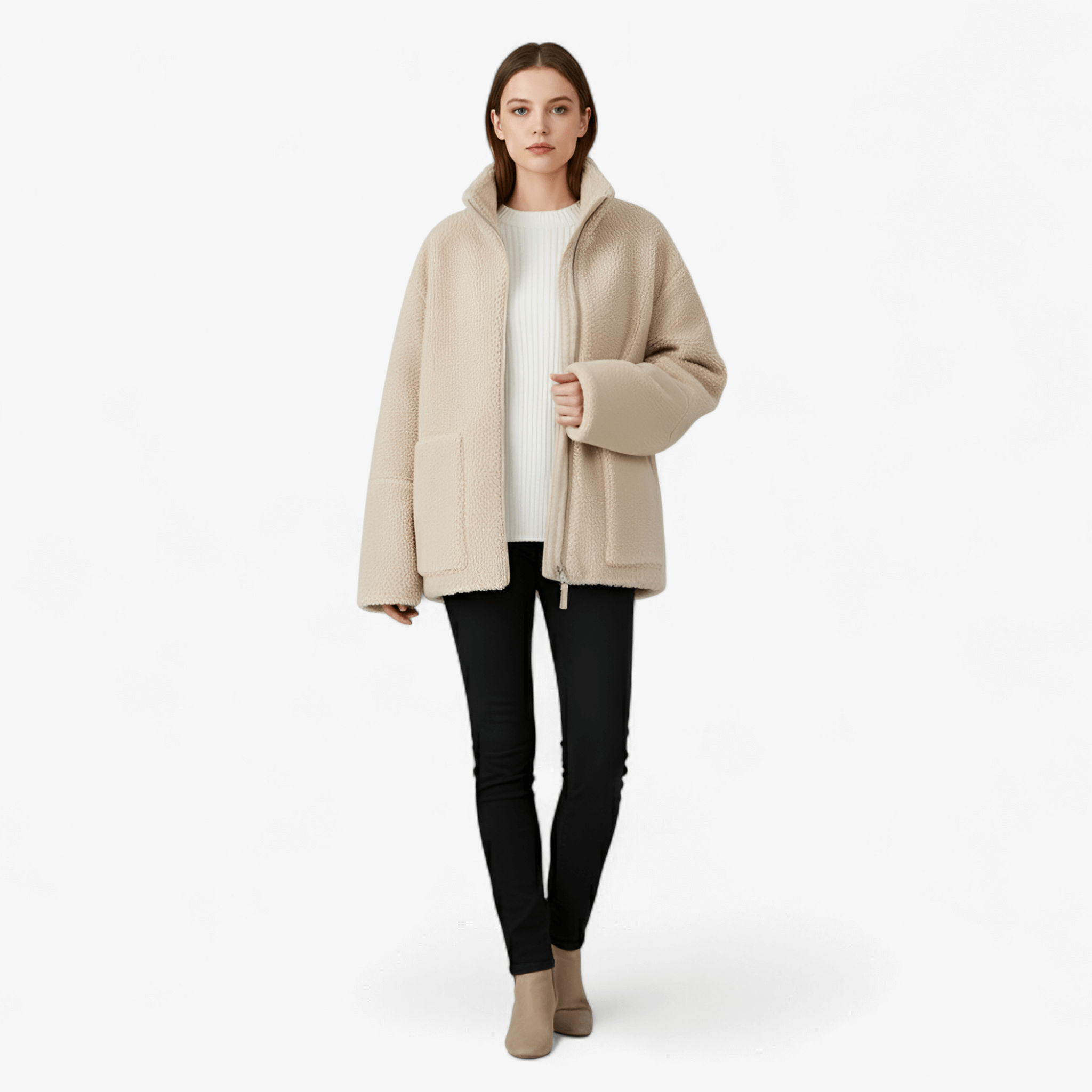 Jacket : Jas Dames Beige - Lange Damesjas met Ritssluiting - Elegante Warmte in van Pantino