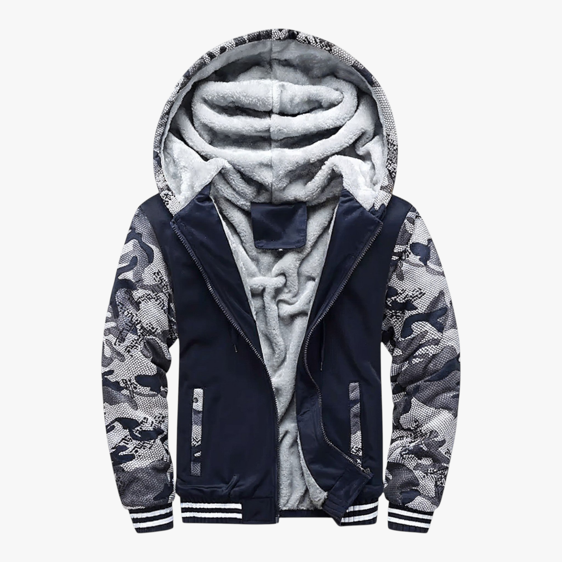 Heren Fleece Jassen : Heren Fleecejack met Capuchon voor Koud Weer - Marineblauw in Marineblauw van Pantino