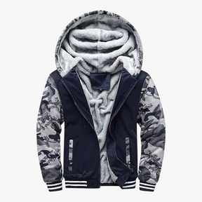 Heren Fleece Jassen : Heren Fleecejack met Capuchon voor Koud Weer - Marineblauw in Marineblauw van Pantino