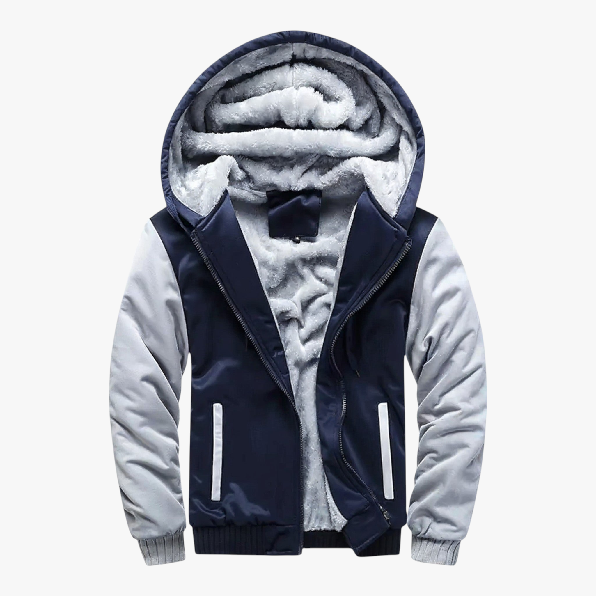 Heren Fleece Jassen : Heren Fleecejack met Capuchon voor Koud Weer - Marineblauw in Blauwgrijs van Pantino