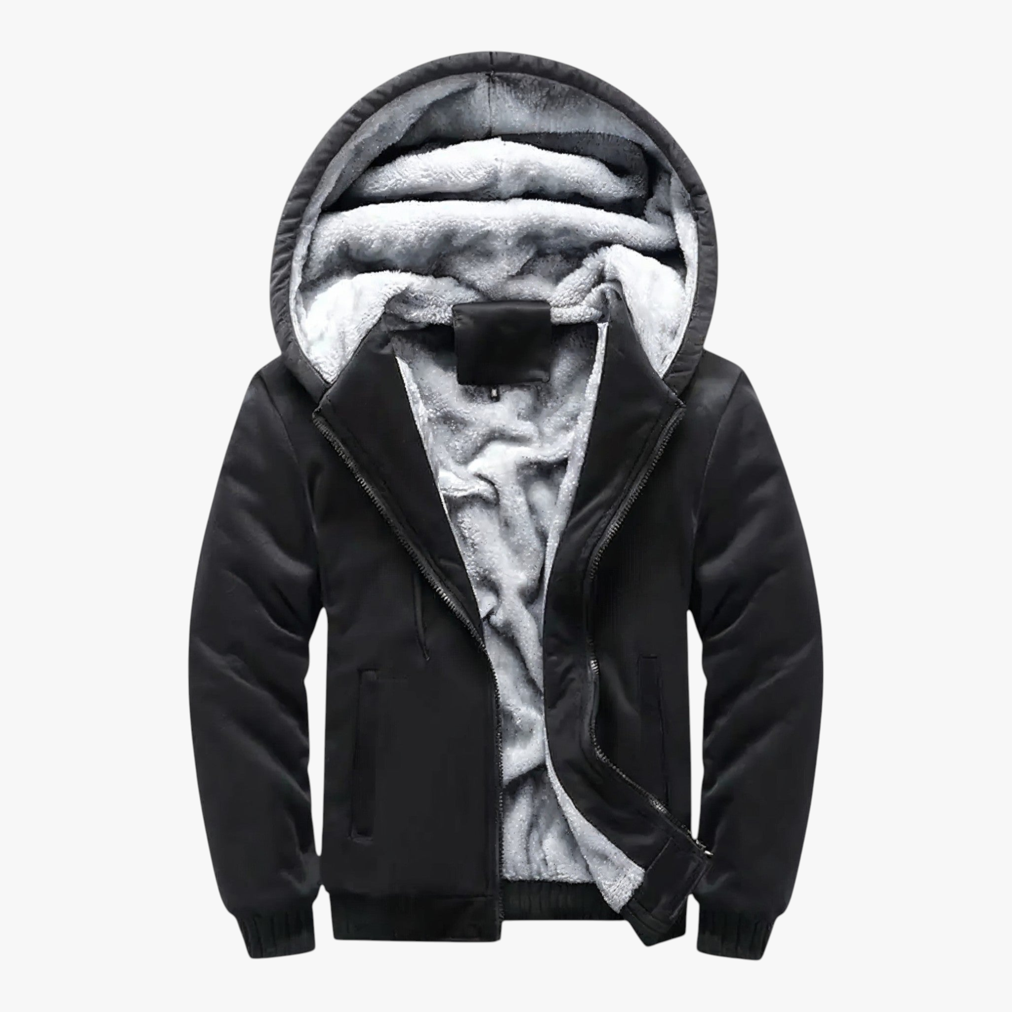 Heren Fleece Jassen : Heren Fleecejack met Capuchon voor Koud Weer - Marineblauw in Zwart van Pantino