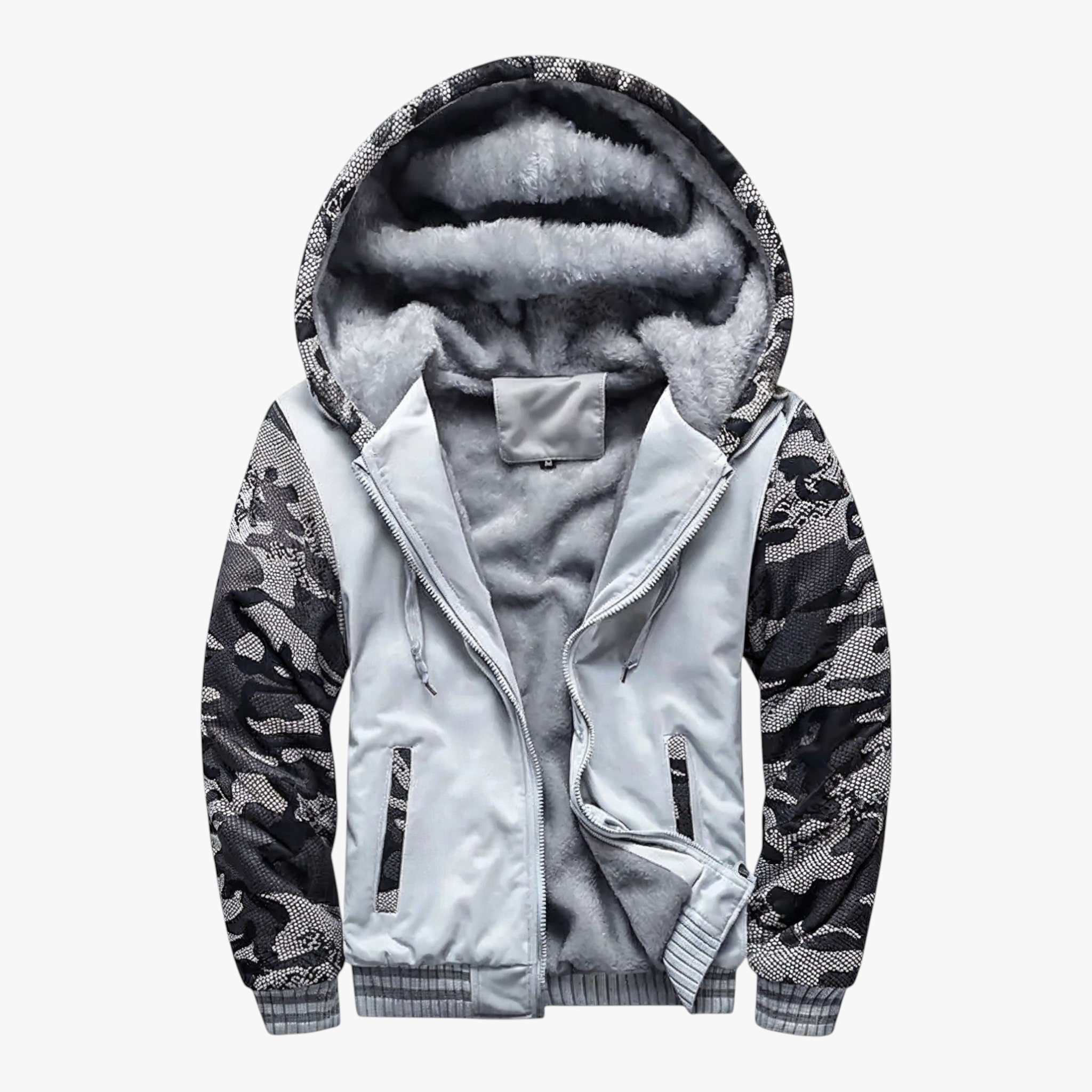 Heren Fleece Jassen : Heren Fleecejack met Capuchon voor Koud Weer - Marineblauw in Lichtgrijs van Pantino