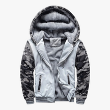 Heren Fleece Jassen : Heren Fleecejack met Capuchon voor Koud Weer - Marineblauw in Lichtgrijs van Pantino