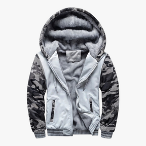 Heren Fleece Jassen : Heren Fleecejack met Capuchon voor Koud Weer - Marineblauw in Lichtgrijs van Pantino