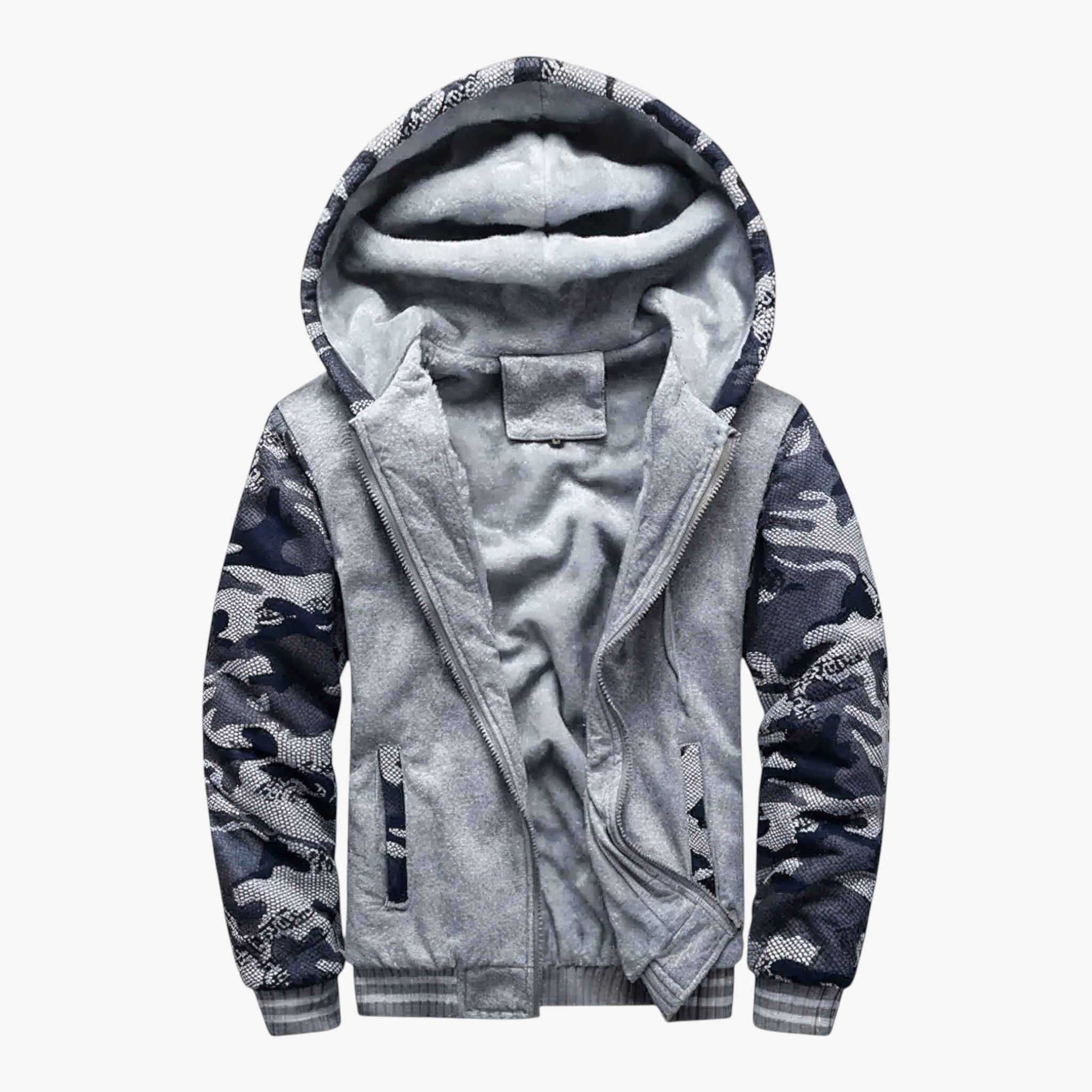 Heren Fleece Jassen : Heren Fleecejack met Capuchon voor Koud Weer - Marineblauw in Donkergrijs van Pantino
