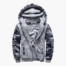 Heren Fleece Jassen : Heren Fleecejack met Capuchon voor Koud Weer - Marineblauw in Donkergrijs van Pantino
