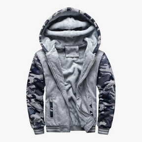 Heren Fleece Jassen : Heren Fleecejack met Capuchon voor Koud Weer - Marineblauw in Donkergrijs van Pantino