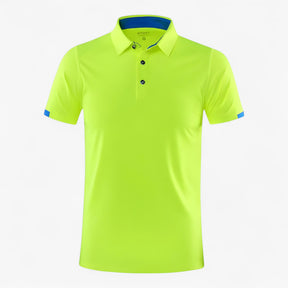 Clothes : Poloshirt Heren Marineblauw - Ademend Sportpoloshirt met Korte Mouwen in Fluorescerend groen van Pantino