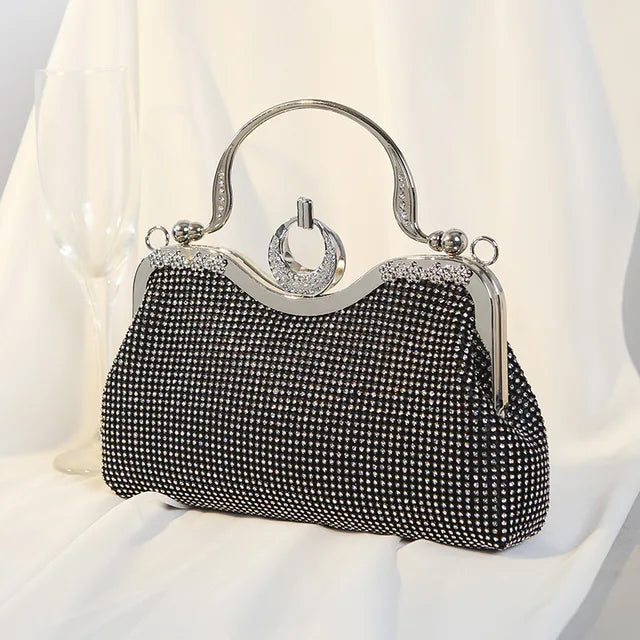 bags : Gouden Mesh Avondtasje Dames - Handvatring Glamour Feest - Metaal in Zwart van Pantino