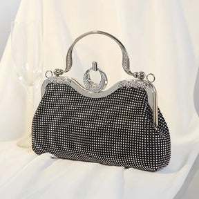 bags : Gouden Mesh Avondtasje Dames - Handvatring Glamour Feest - Metaal in Zwart van Pantino
