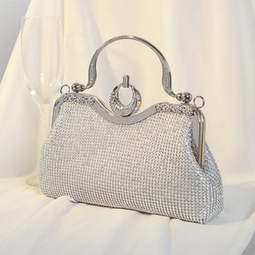 bags : Gouden Mesh Avondtasje Dames - Handvatring Glamour Feest - Metaal in Zilver van Pantino