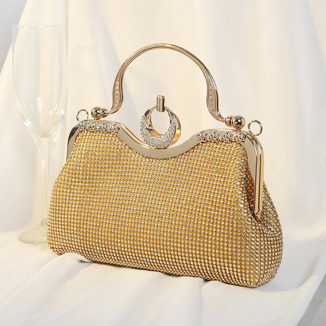 bags : Gouden Mesh Avondtasje Dames - Handvatring Glamour Feest - Metaal in Goud van Pantino