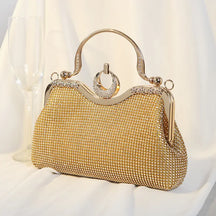 bags : Gouden Mesh Avondtasje Dames - Handvatring Glamour Feest - Metaal in Goud van Pantino