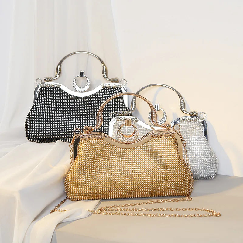 bags : Gouden Mesh Avondtasje Dames - Handvatring Glamour Feest - Metaal in van Pantino