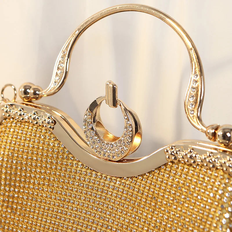 bags : Gouden Mesh Avondtasje Dames - Handvatring Glamour Feest - Metaal in van Pantino