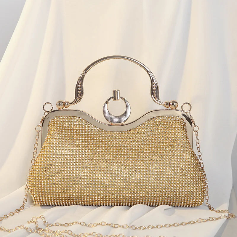 bags : Gouden Mesh Avondtasje Dames - Handvatring Glamour Feest - Metaal in van Pantino