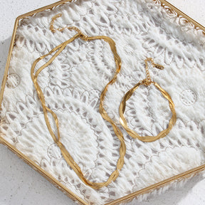 Jewelry Set : Juwelen Set Goud - Visgraat Ketting en Armband - Goudkleurig in van Pantino