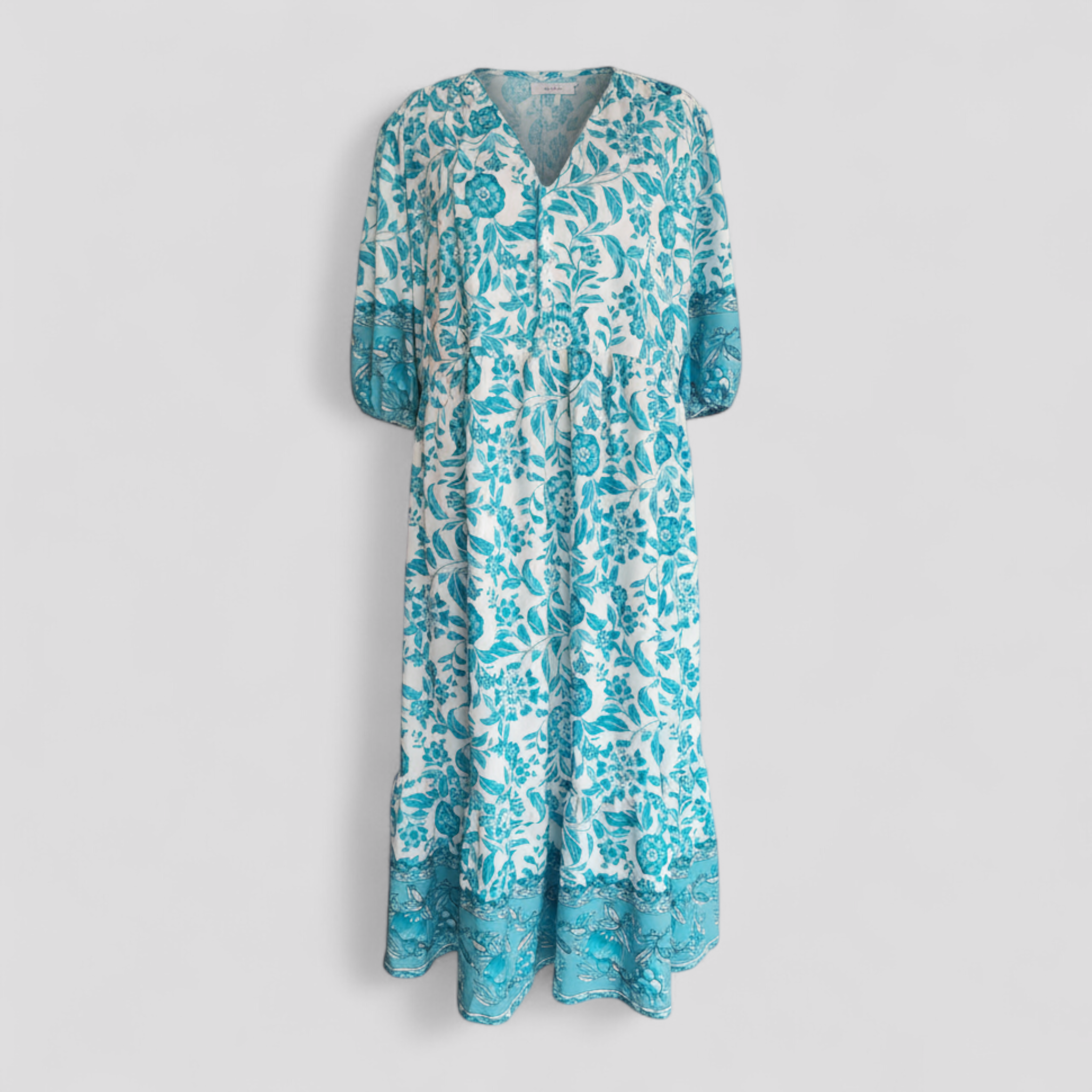 Women Set : Zomerjurk Dames Blauw - Elegante met Bloemenprint in Lichtblauw van Pantino