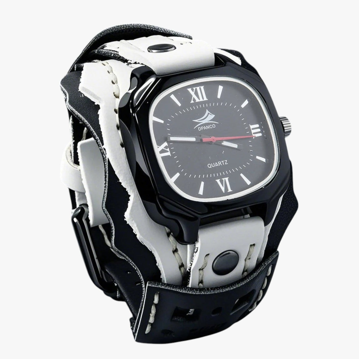 Watches : Horloge Heren Rood Zwart - Groot Vierkant Herenhorloge met Lederen Band in van Pantino