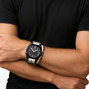 Watches : Horloge Heren Rood Zwart - Groot Vierkant Herenhorloge met Lederen Band in van Pantino