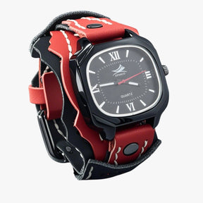 Watches : Horloge Heren Rood Zwart - Groot Vierkant Herenhorloge met Lederen Band in van Pantino